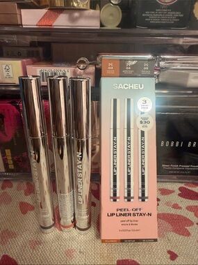 NWT Sacheu Peel-Off Lip Liner Stay-N Trio – Pink, Brown, Rose Shades